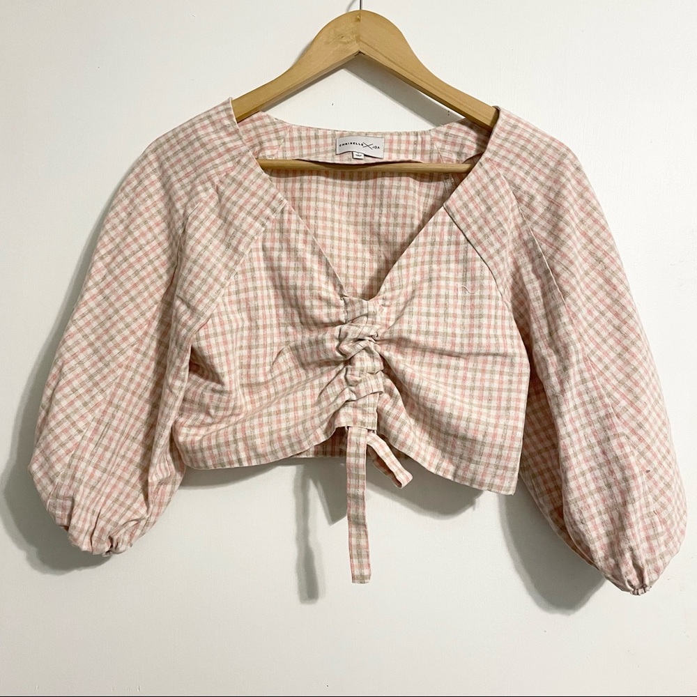 Cinched plaid gingham crop top